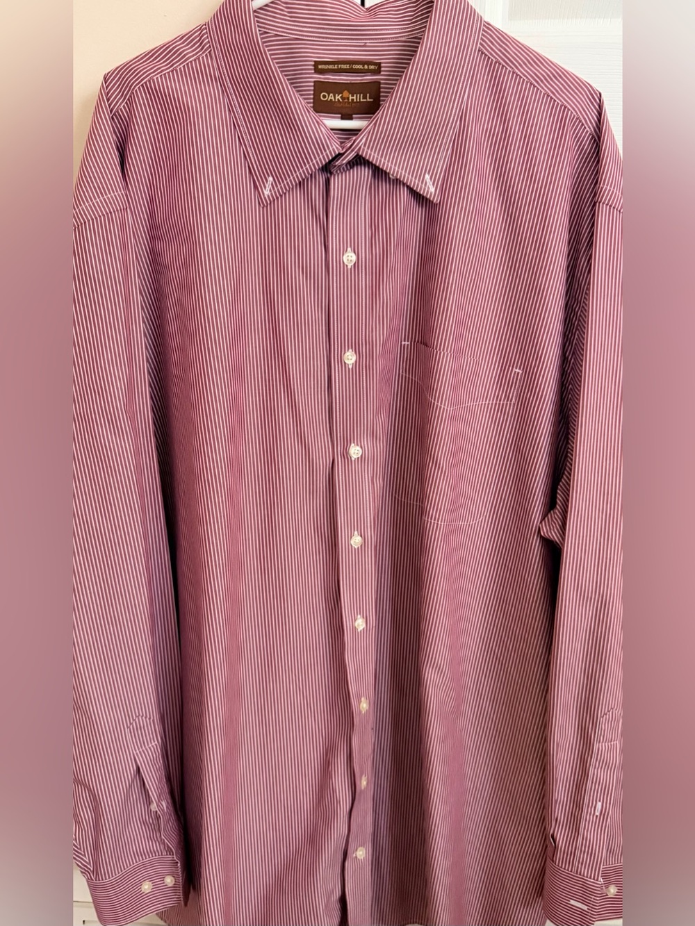 Oak Hill Striped 100%Cotton Red & White Men’s 3XLT Long Sleeve Button Down Shirt